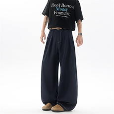 8XL-M冰丝仿牛仔裤男百搭简约阔腿宽松弯道直筒休闲裤男K9150，男装休闲裤，电商D206-1