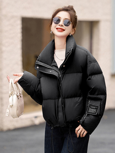 玫红色时尚显白羽绒服女2024冬季新款小个子加厚白鸭绒面包服外套图片