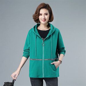 2021春秋装新品连帽纯棉女士外套40-49周岁纯色全棉上衣自主图图片