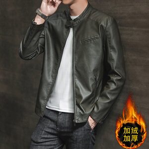 款1016潮牌皮衣男秋立领加绒加厚外套休闲皮夹克韩版修身图片