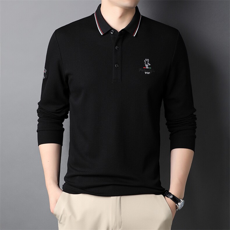 秋季新款中年男士长袖t恤上衣服体恤翻领纯棉休闲宽松打底衫,男装T恤,电商B212（原钱塘6029）