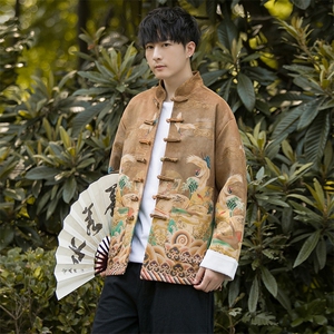 大自然景风盘扣改良潮鹿皮绒数码印花唐装外套男女款 JK96图片