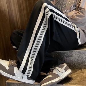 美式复古高街卫裤男宽松直筒裤阔腿裤条纹显瘦情侣裤子K4228-p42图片