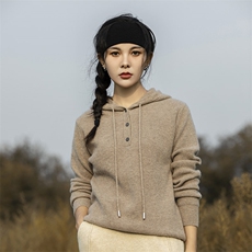 新款套头连帽针织衫宽松短款加厚慵懒风毛衣，女装羊毛衫，千御纺羊绒