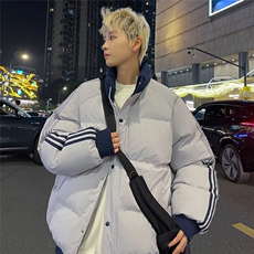 夜景情侣时尚宽松袖边三条杠立领棉衣MY2288特批75控128，男装棉衣，电商A247