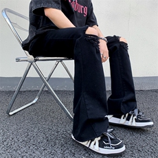 B221美式ins高街暗黑小众微喇破洞弹力牛仔裤LK23089-P65控88，男装牛仔裤，电商B221