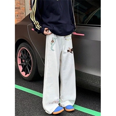 风刺绣牛仔裤男女春季高街阔腿长裤宽松百搭微喇裤子N9802，男装休闲裤，星座1116A（原606A-3）