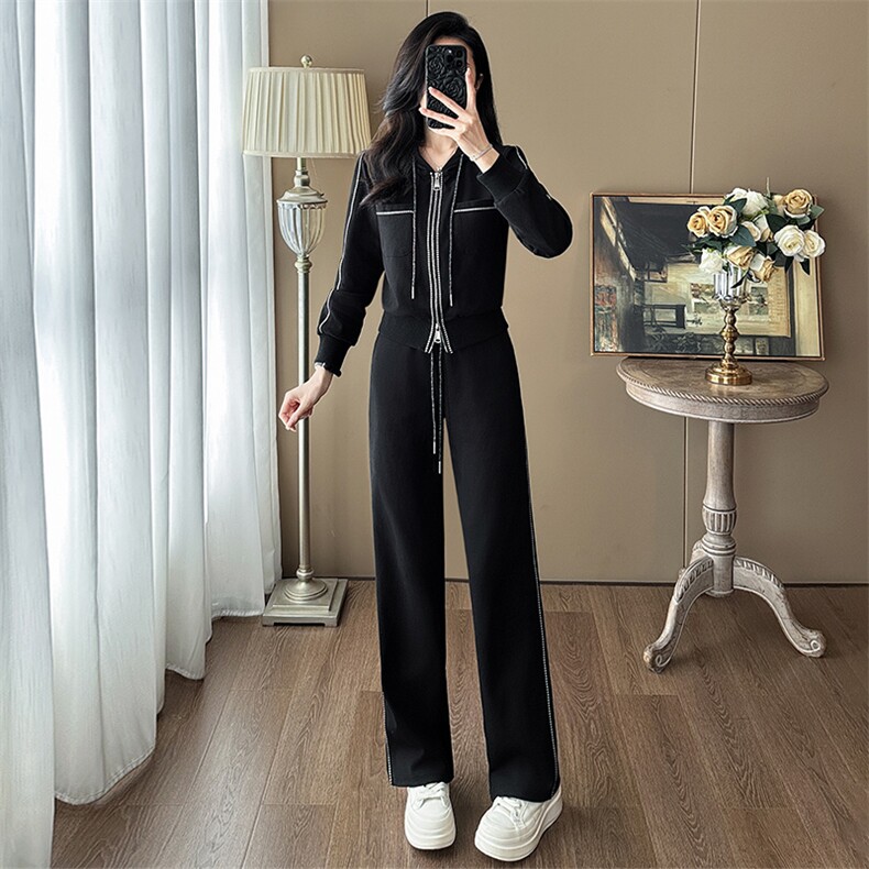 高端白色短款外套休闲运动长裤两件套,女装套装/套裙,江南