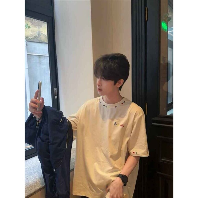 美式纯棉刺绣短袖T恤新款夏季高级感ootd穿搭ins风宽松上衣TW157,男装T恤,星座1116A（原606A-3）