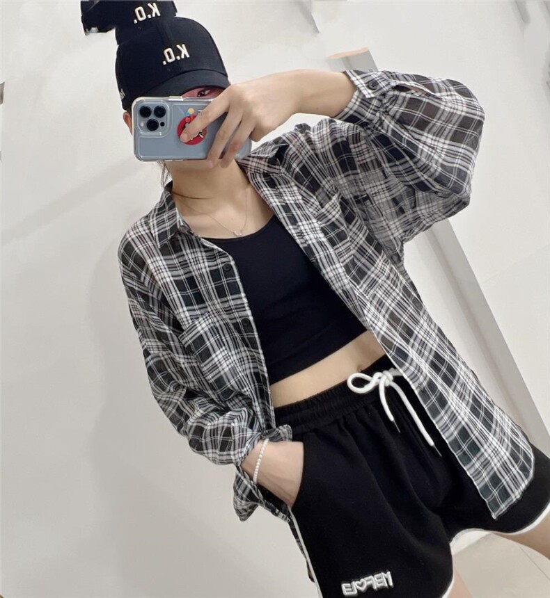 （现货）夏季新款格子。压皱面料防晒衣，其它，格瑞琪