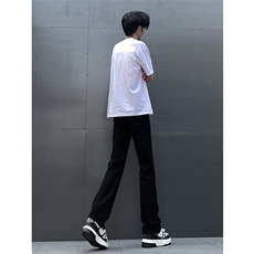 春夏主推大码黑色毛边破洞微喇牛仔裤直筒裤K10-P50，男装牛仔裤，星座205