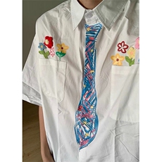 学院风花朵领带短袖衬衫黑色白色原版高质量五分袖CS363，男装T恤，星座1116A（原606A-3）