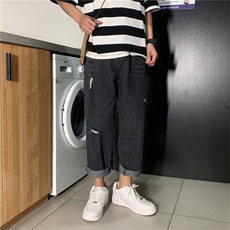 破洞牛仔裤学院风情侣休闲裤显瘦裤子潮宽松牛仔裤男直筒阔腿，男装牛仔裤，星座302B
