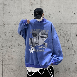 水洗做旧加绒加厚卫衣男23冬高领抽象印花打底衫 XZ514-2-X59-P78图片