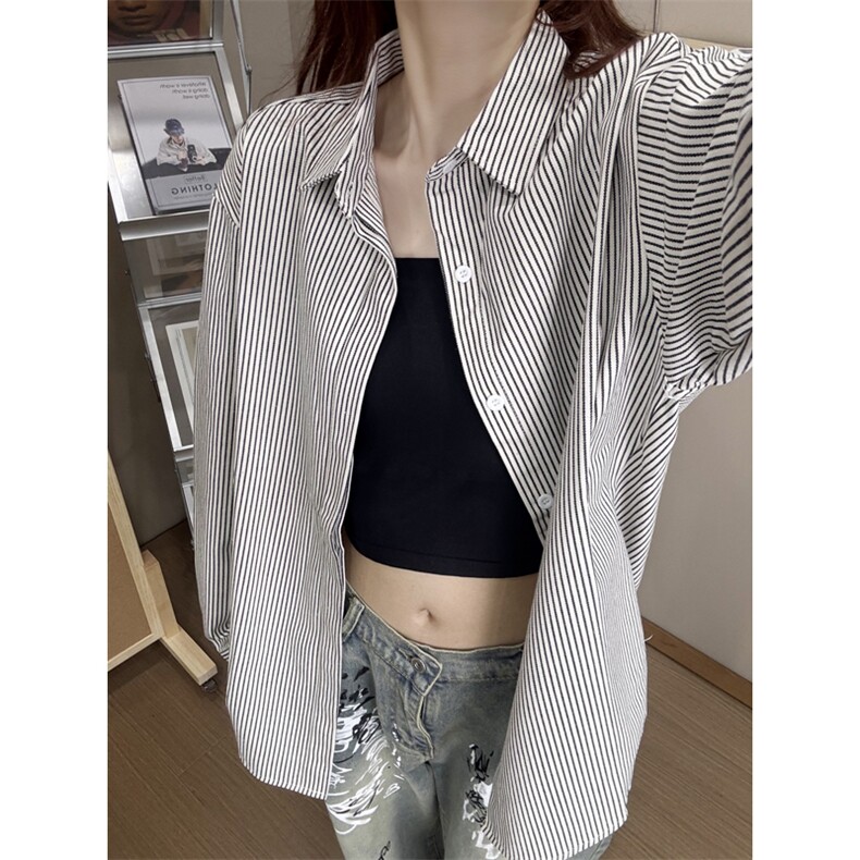 B221美式ins高街暗黑宽松条纹长袖衬衫SY2540-特P35控59，男装衬衫，电商B221