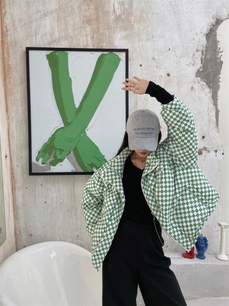 【现货】人人皆可棋盘格 绿色90绒，其它，欧尼蒂