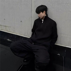 A03-P68韩cleanfit重磅双拉链高领休闲简约针织开衫慵懒风，男装卫衣，电商B323A