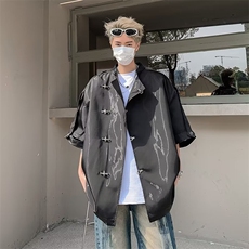 高街帅气衬衫男士短袖痞子潮流夏季2024新款ins宽松外套CY730-P77，男装衬衫，星座412-2