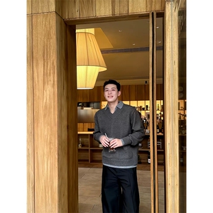 重磅北极绒假两件衬衫领毛衣美式高街复古休闲慵懒纯色翻领针织衫图片