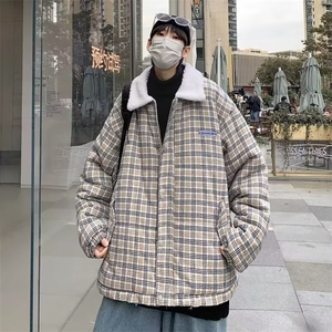 复古格子羊羔绒棉服男冬季ins潮牌宽松休闲加厚棉衣 DM03 P85图片
