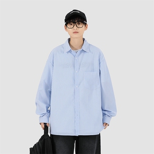 有原图YK86047-P35 20%人棉 80%涤纶 蓝白色条纹长袖衬衫男春夏季图片