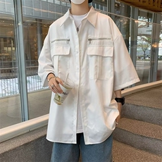 衬衫男韩版潮流短袖拉链个性帅2024夏季新款ins宽松外套CY710-P24，男装衬衫，星座412-2