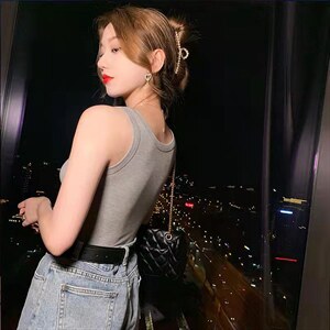 纯棉背心女内搭夏季宽肩百搭打底无袖上衣针织螺纹弹力小吊带图片