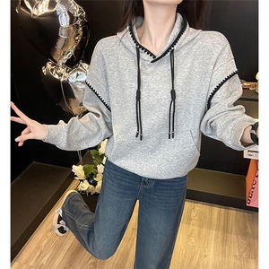 春款女连帽卫衣阔腿牛仔裤设计感显高两件套图片