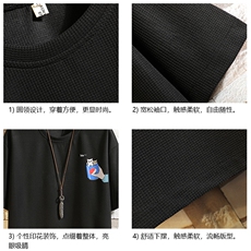 HT73262-P22华夫格t恤男短袖男大码五分袖砖墙，男装T恤，电商A040A