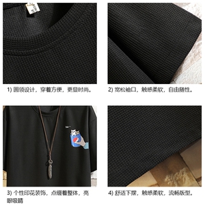 HT73262-P22 华夫格t恤男短袖男大码五分袖  砖墙图片
