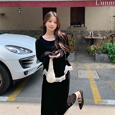 现货高级感木耳边金丝绒套装裙两件套2960P145K218，女装连衣裙，2C029