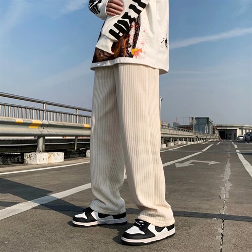 灯芯绒休闲长裤男秋冬季加厚坠感阔腿裤K26P38图片