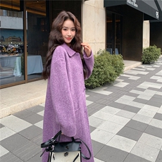 紫色双面羊绒大衣女2025冬季新款韩系超好看高级感围巾款毛呢外套，女装羊绒大衣，2C056