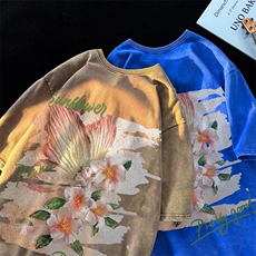 潮牌宽松短袖t恤蜡染美式复古高街水洗做旧517A-2-SX289-P38，男装T恤，星座517A-2