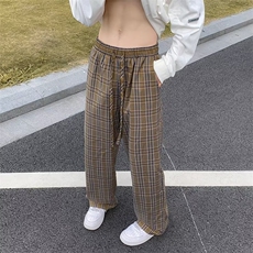 潮牌格子休闲裤男女宽松直筒裤潮流复古阔腿裤高级感裤子k471-p30，男装休闲裤，星座1008