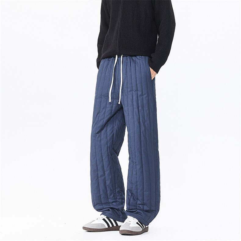 8XL-M 加厚夹棉保暖长裤棉麻绗缝竖格休闲裤加棉棉裤K9111P68控88图片