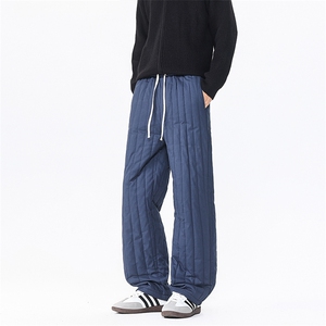 8XL-M 加厚夹棉保暖长裤棉麻绗缝竖格休闲裤加棉棉裤K9111P68控88图片