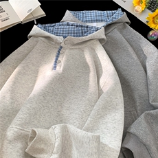 现货内里格子纽扣连帽卫衣D309B-CC31-P5588，男装卫衣，电商D309B