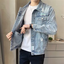 JK820-p90-限价138 现货店主风牛仔夹克肥仔量足破洞印花大码图片