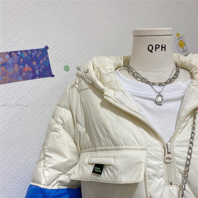 撞色套头羽绒服，女装羽绒服，Queena PHoebe