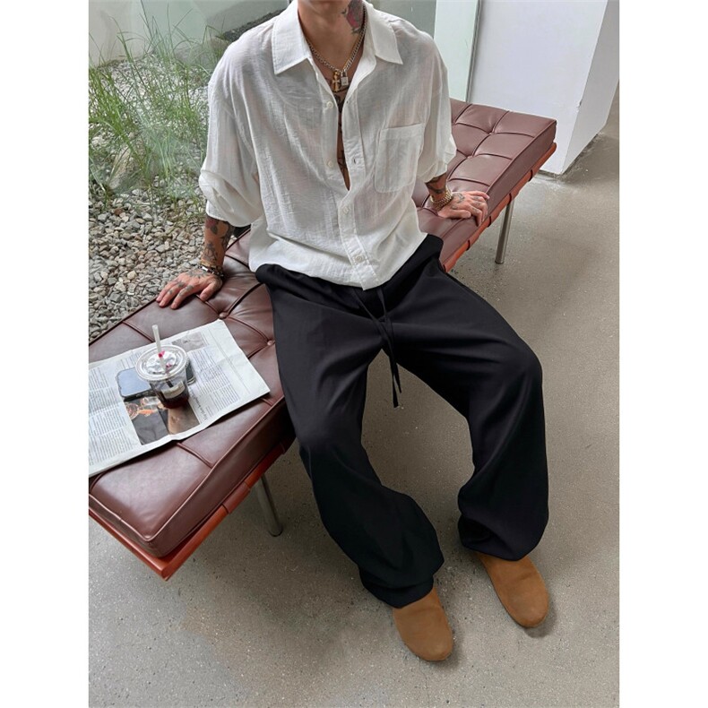日系松弛度假风长裤男宽松直筒阔腿裤垂感休闲裤513ACK1993P40,男装休闲裤,星座513A
