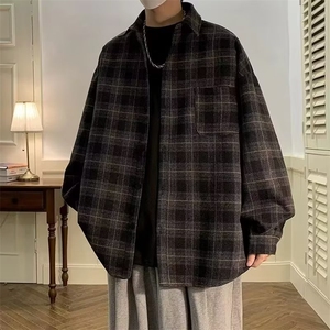 C267-P38 格子衬衫男长袖港风高级感外套春秋痞帅日系上衣图片
