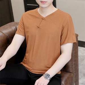 风2026夏季纯棉盘扣绣短袖T恤唐装大码男士小衫XF6502-P45图片