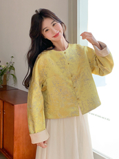 新中式复古提花短外套女2025春季新款高级感气质遮肉显瘦廓形上衣，女装短外套，C位