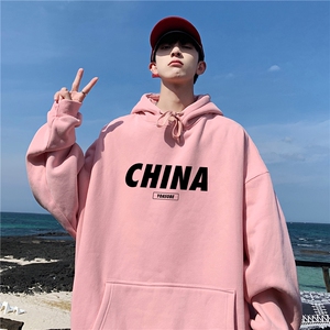 340克华棉高品质CHINA印花连帽卫衣男秋季棉65%聚酯纤维35% WY317图片