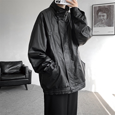 8XL-M日系立领PU皮衣外套男美式高街痞帅机车服夹克大码JK002P115，男装夹克，电商B312