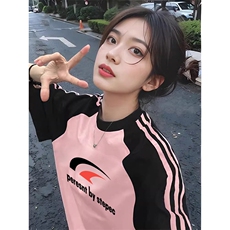 夏季美式高街重磅纯棉三条杠织带插肩撞色男女短袖T恤CZ79-特P25，男装T恤，电商A486