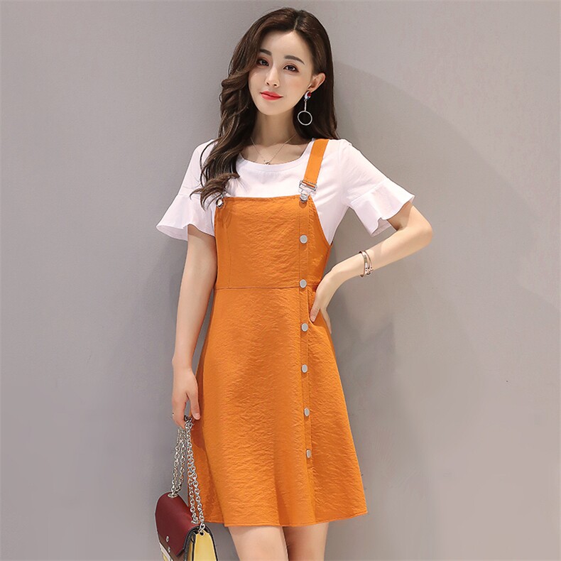 连衣裙甜美简约百搭2021年夏季纯色中长款无袖高腰,女装连衣裙,笃写