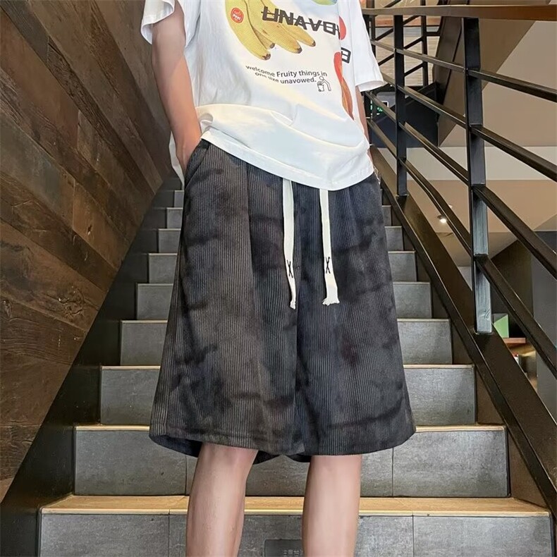 2024麂皮绒短裤男士夏季潮牌薄款休闲五分中裤宽松运动裤子,男装牛仔裤,星座1013