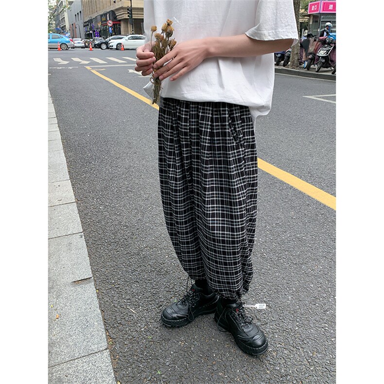 夏季新款休闲裤男韩版宽松清凉格子抽绳束脚大码运动裤8011-P45,男装休闲裤,电商A059